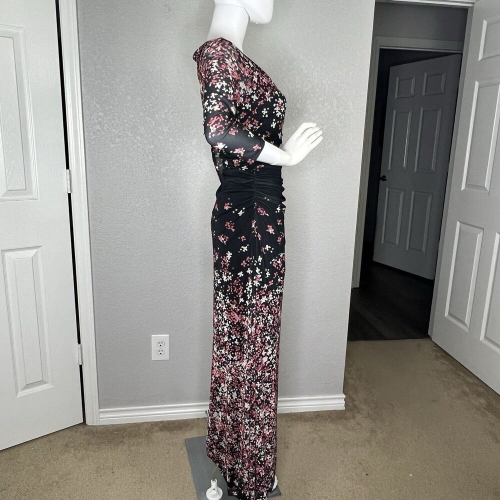 Kay Unger Maxi Dress Mesh Floral Whimsigoth Pastel Goth Black Pink Size S - Picture 5 of 7